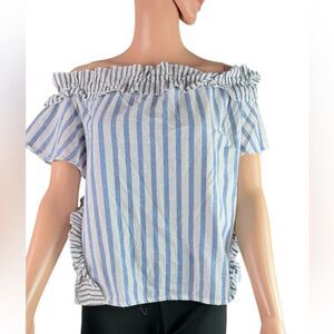 Listicle Blue & White Striped Off-Shoulder Blouse Top